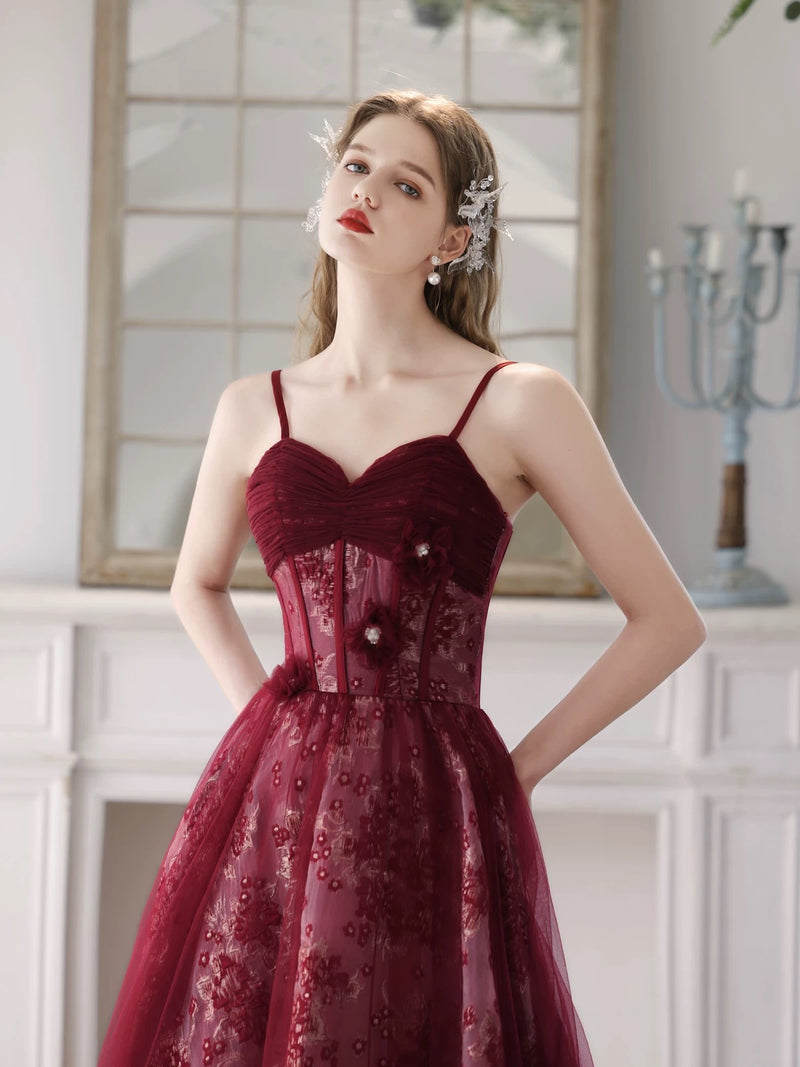 A-Line Tulle Lace Burgundy Long Prom Dress, Burgundy Long Formal Dress US 2 / Burgundy A-Line Tulle Lace Burgundy Long Prom Dress, Burgundy Long Formal Dress US 2 / Burgundy
