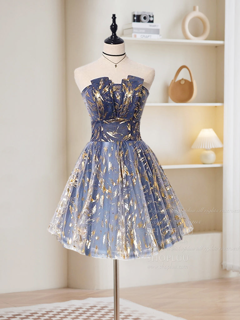 A-Line Tulle Lace Blue Short Prom Dress, Cute Blue Homecoming Dress shopluu A-Line Tulle Lace Blue Short Prom Dress, Cute Blue Homecoming Dress shopluu