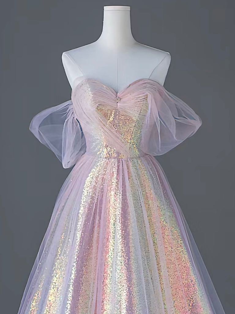 Pink Tulle Sequins Long Prom Dress, A-Line Formal Graduation Dress US 2 / Pink Pink Tulle Sequins Long Prom Dress, A-Line Formal Graduation Dress US 2 / Pink