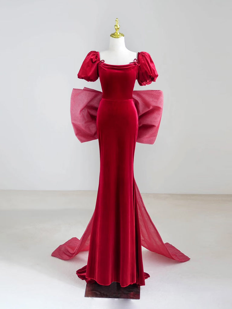 Burgundy Velvet Long Prom Dress, Mermaid Short Sleeve Evening Party Dress US 6 / Burgundy Burgundy Velvet Long Prom Dress, Mermaid Short Sleeve Evening Party Dress US 6 / Burgundy