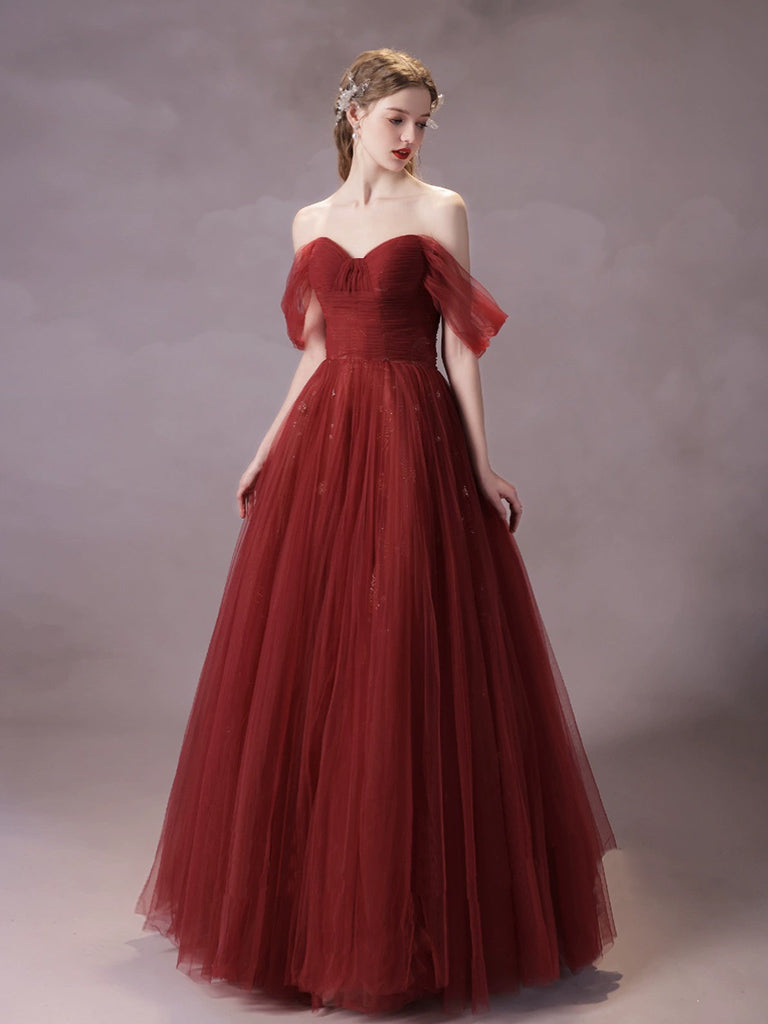 Floor Length Evening Gown Burgundy Tulle Bridesmaid Dress BURGUNDY TULLE LONG A LINE PROM DRESS EVENING Floor Length Evening Gown Burgundy Tulle Bridesmaid Dress BURGUNDY TULLE LONG A LINE PROM DRESS EVENING