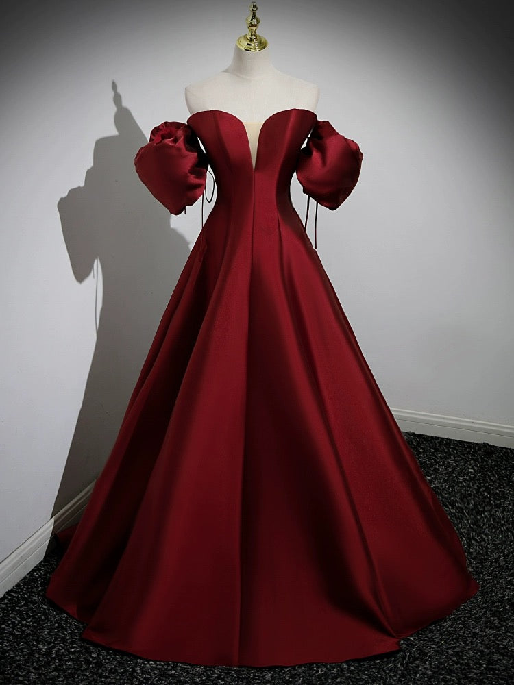 Burgundy Strapless Satin Long Prom Dress, Off the Shoulder Evening Party Dress US 16 / Burgundy Burgundy Strapless Satin Long Prom Dress, Off the Shoulder Evening Party Dress US 16 / Burgundy
