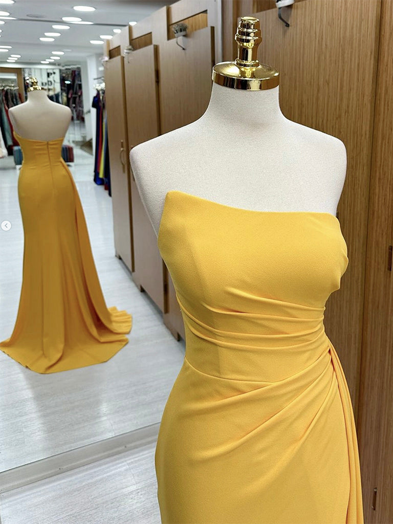Simple Yellow Satin Long Prom Dress, Yellow Formal Dress US 2 / Custom Color Simple Yellow Satin Long Prom Dress, Yellow Formal Dress US 2 / Custom Color
