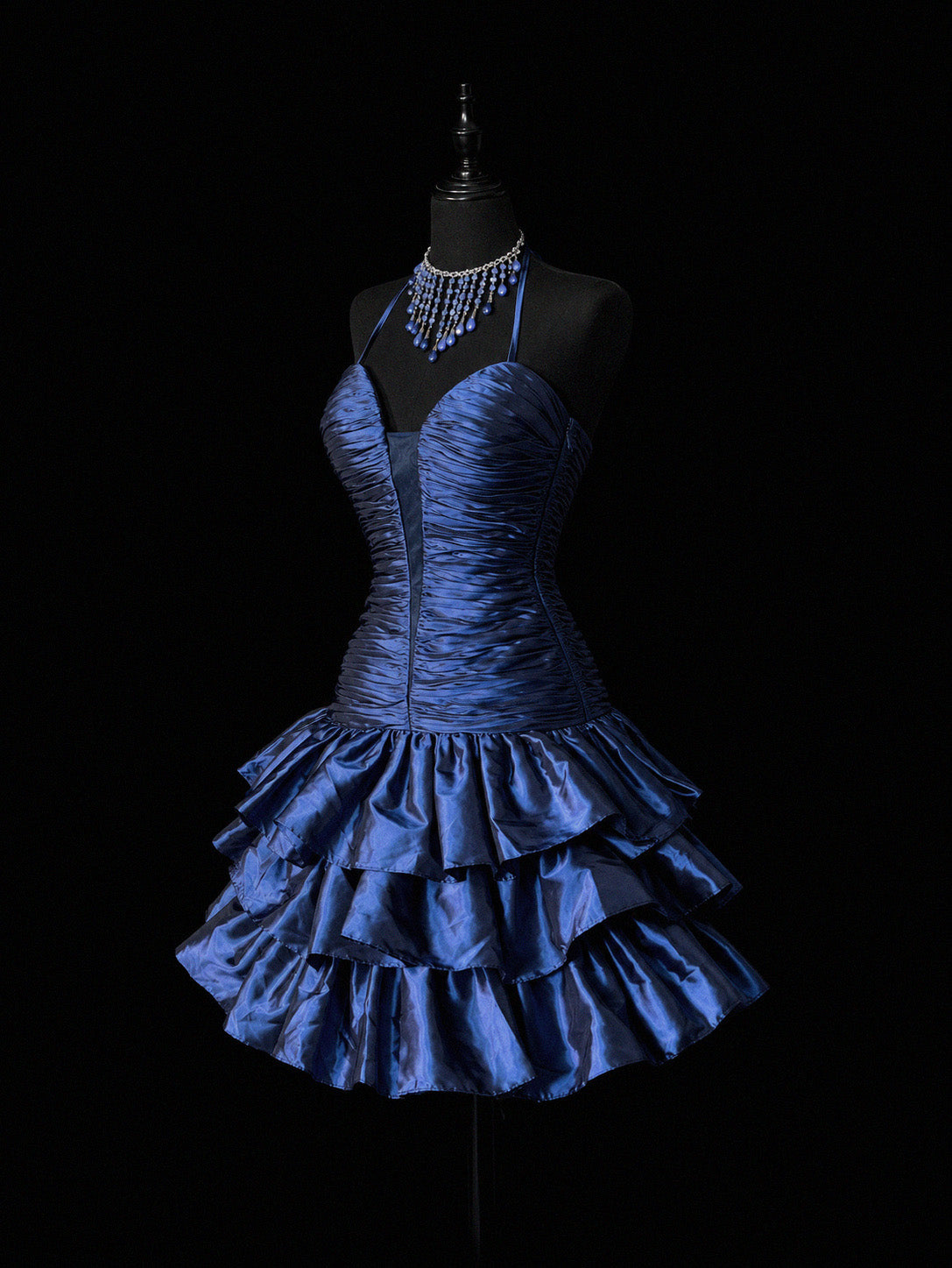 Blue Ruched Sweetheart Tiered Ruffle Short Homecoming Dress