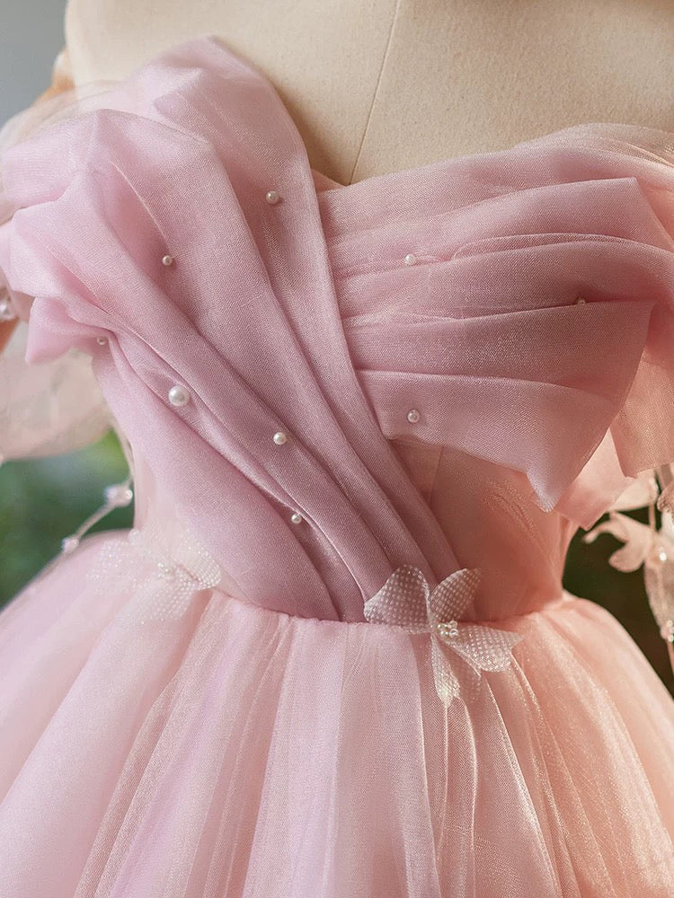 Off the Shoulder Short Pink Tulle Prom Dresses, Short Pink Tulle Formal Homecoming Dresses, US 12 / Pink as Pics / No Rush Off the Shoulder Short Pink Tulle Prom Dresses, Short Pink Tulle Formal Homecoming Dresses, US 12 / Pink as Pics / No Rush