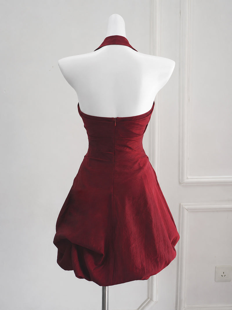 Burgundy Taffeta Mini Short Prom Dress, Burgundy Homecoming Dress – shopluu