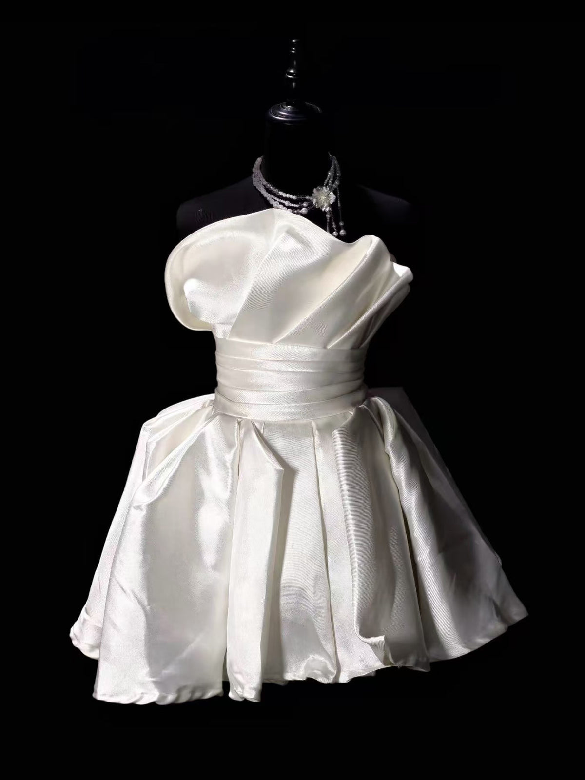 ivory Satin irregular Short Prom Dress, ivory Homecoming Dress