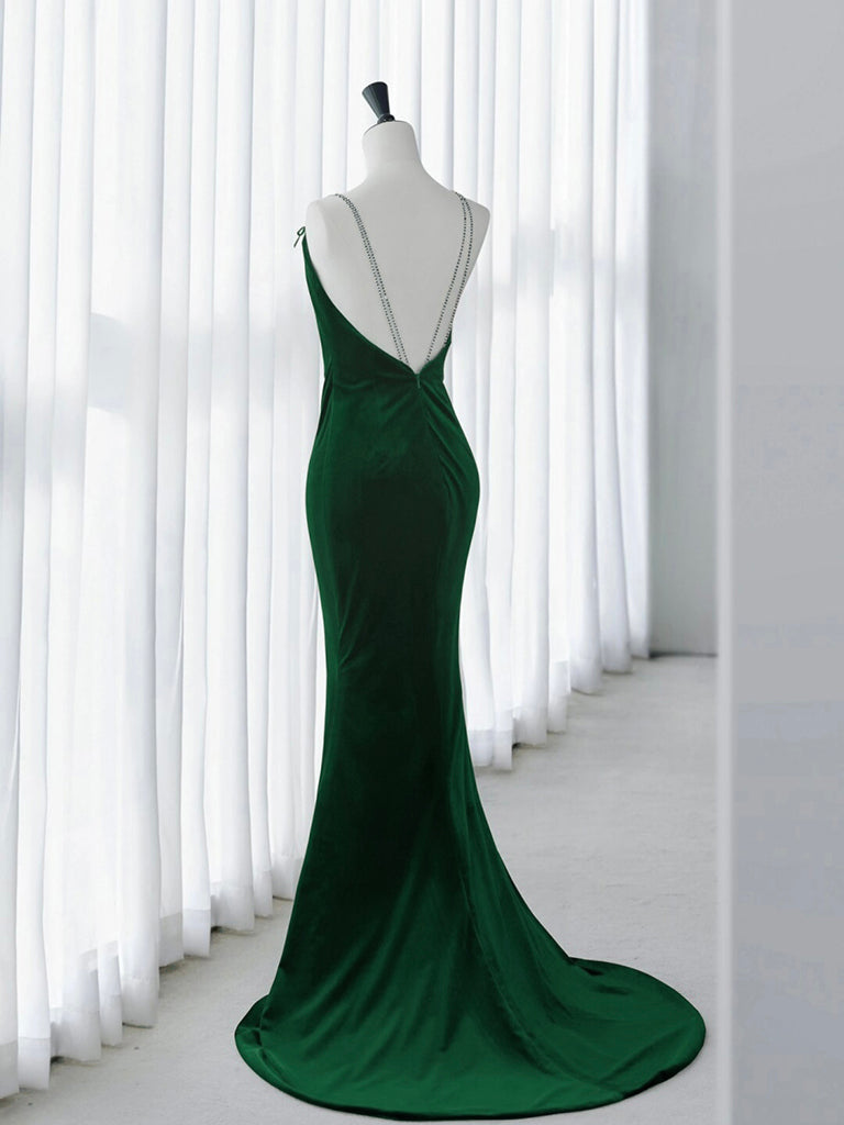 Green Mermaid Velvet Long Prom Dress, Green Long Evening Dress US 2 / Green Green Mermaid Velvet Long Prom Dress, Green Long Evening Dress US 2 / Green