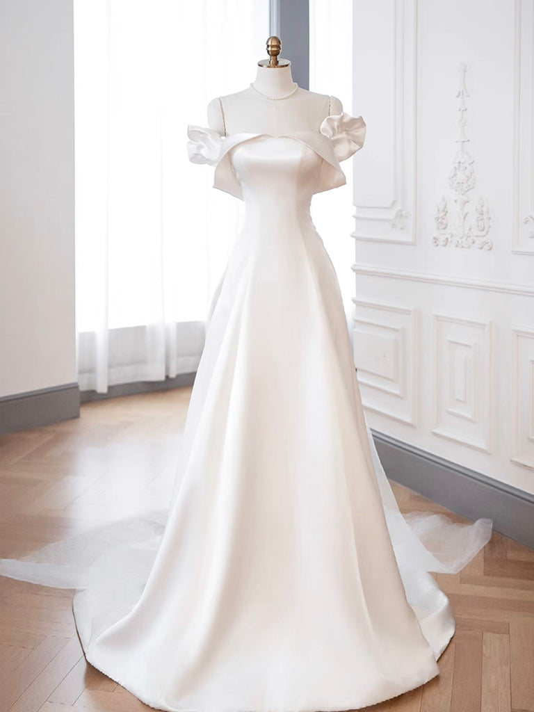 A-Line Off Shoulder Satin ivory Long Prom Dress, ivory Long Formal Dress US 14 / Custom Color A-Line Off Shoulder Satin ivory Long Prom Dress, ivory Long Formal Dress US 14 / Custom Color