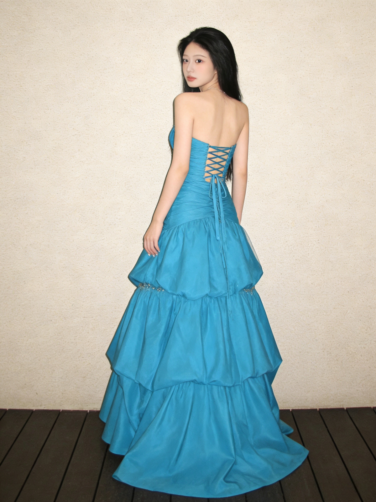 A-line Sweetheart Taffeta Floor Length Blue Prom Dress with Beads
