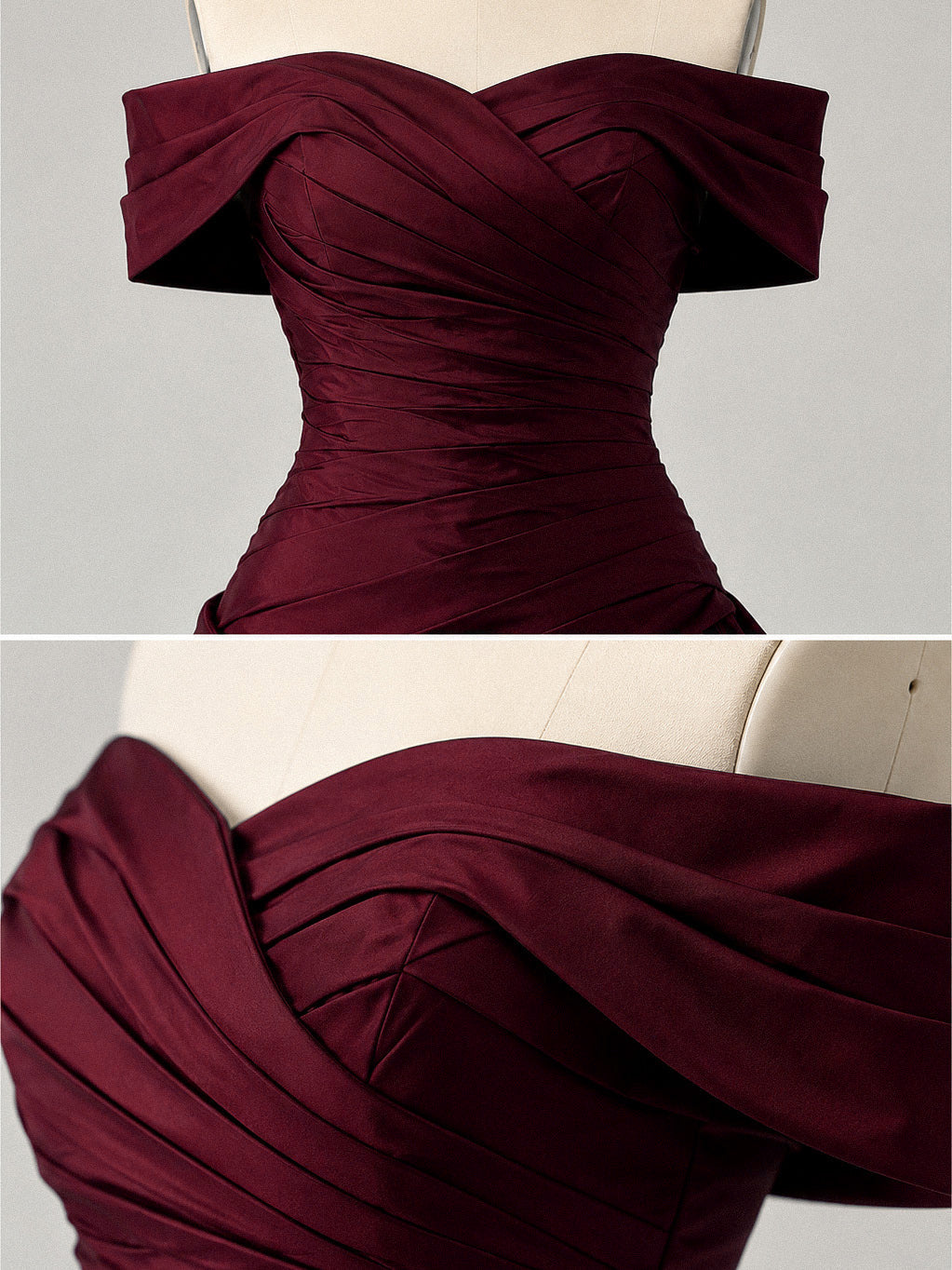 Elegant Sweetheart Off Shoulder Satin Burgundy Short Prom Dress