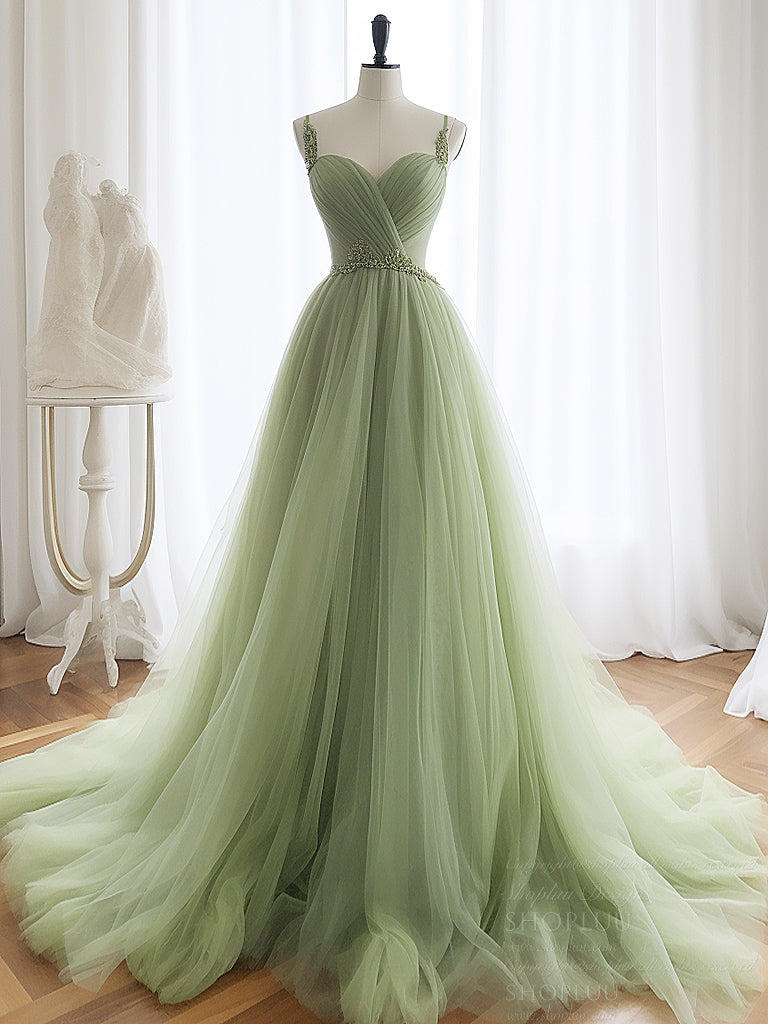 A-Line Sweetheart Neck Tulle Green Long Prom Dress, Green Long Formal Dress US 12 / Custom Color A-Line Sweetheart Neck Tulle Green Long Prom Dress, Green Long Formal Dress US 12 / Custom Color