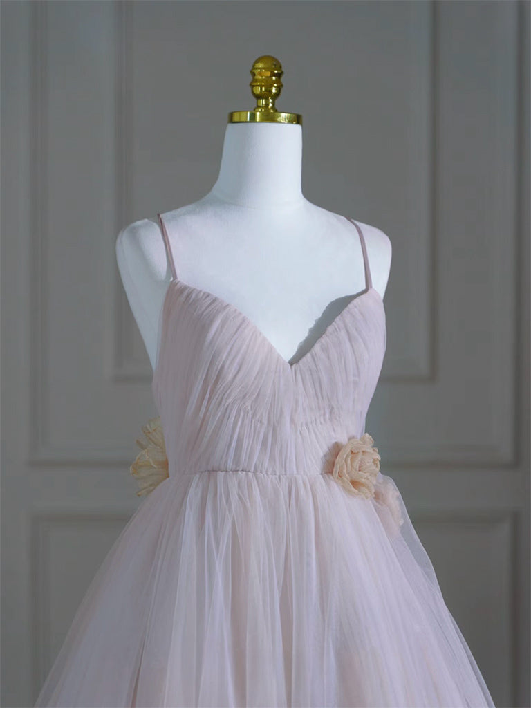 A-Line V Neck Tulle Pink Long Prom Dress, Pink Tulle Long Formal Dress shopluu A-Line V Neck Tulle Pink Long Prom Dress, Pink Tulle Long Formal Dress shopluu