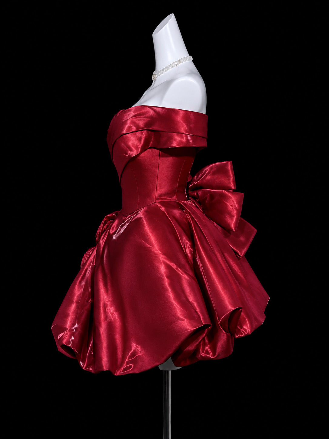 Burgundy Sweetheart Neck Off Shoulder Short Prom Dress