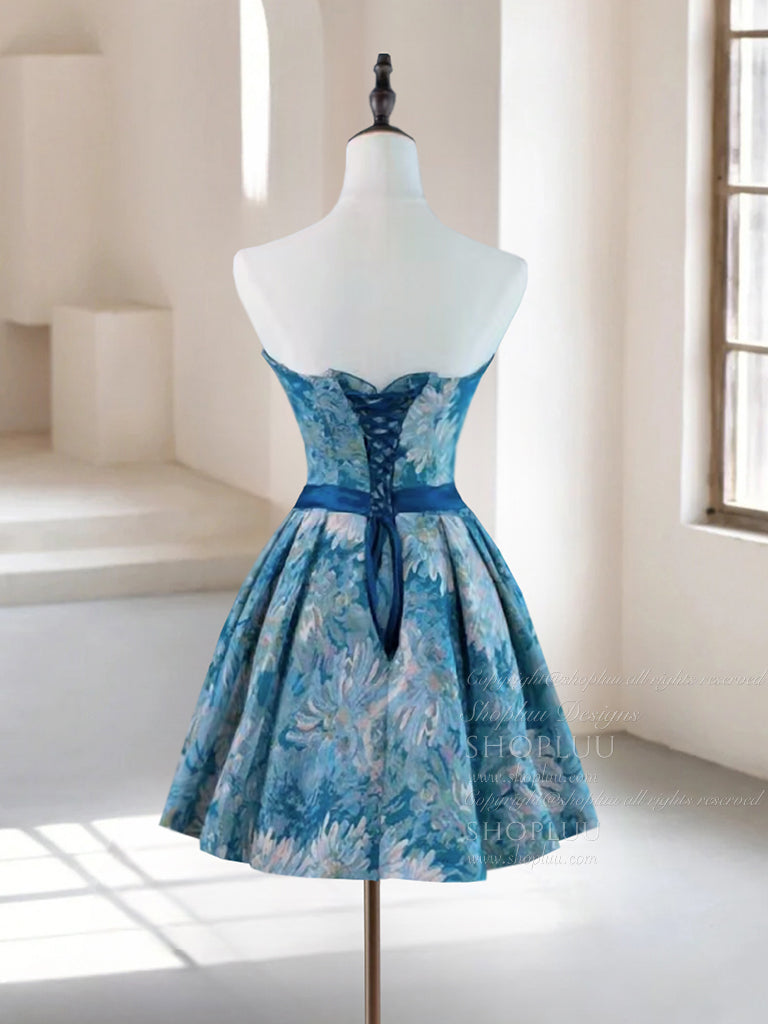 A-Line Satin Blue Short Prom Dress, Blue Homecoming Dress shopluu A-Line Satin Blue Short Prom Dress, Blue Homecoming Dress shopluu