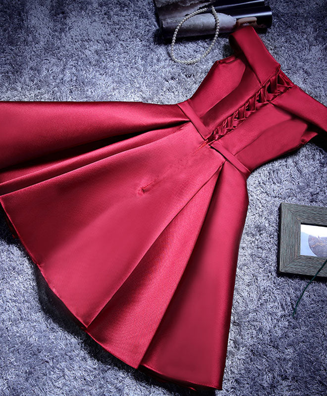 Simple A Line Satin Short Prom Dresses, Formal Bridesmaid Dresses