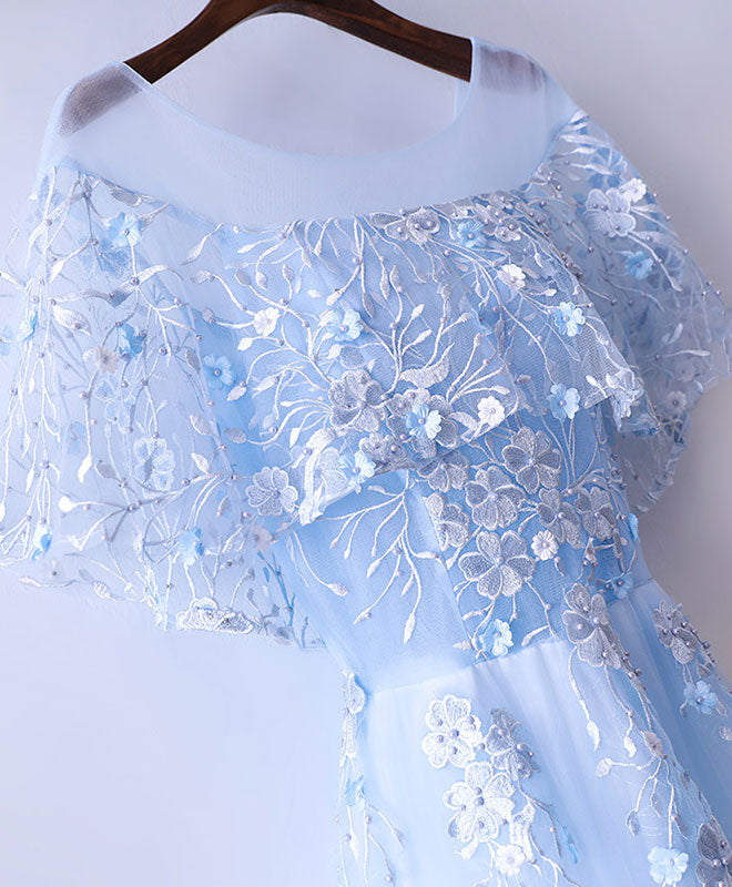 Light Blue Tulle Lace Long Prom Dress, Blue Lace Graduation Dress US 14 / Blue