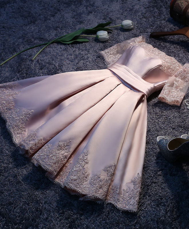 Cute Pink A Line Short Prom Dress, Pink Evening Dress – shopluu