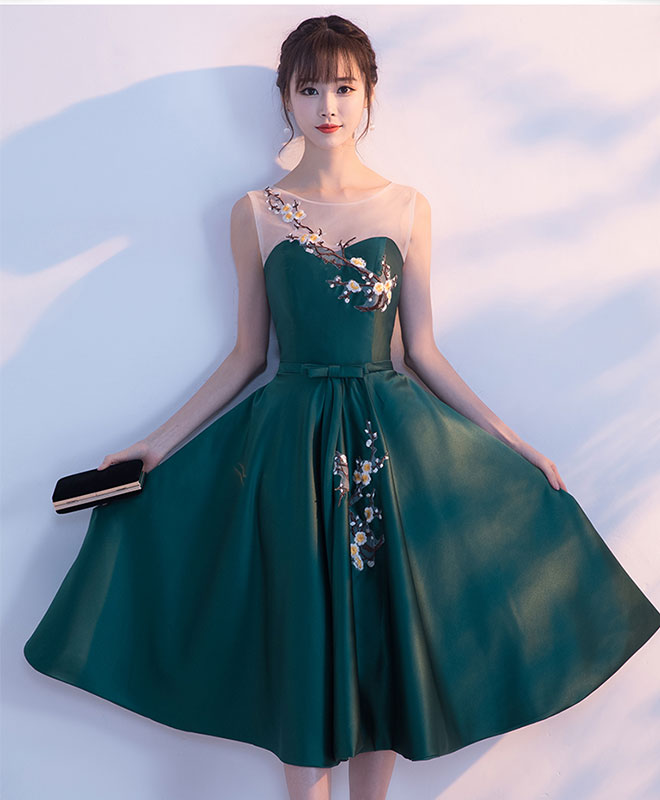 Cocktail Dress Dark Green Short Prom Dress Dark Green Beaded