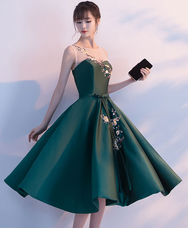 Green Round Neck Lace Short Prom Dress, Homecoming Dress Custom Size / Green Green Round Neck Lace Short Prom Dress, Homecoming Dress Custom Size / Green