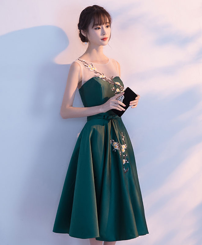 Green Round Neck Lace Short Prom Dress, Homecoming Dress Custom Size / Green Green Round Neck Lace Short Prom Dress, Homecoming Dress Custom Size / Green