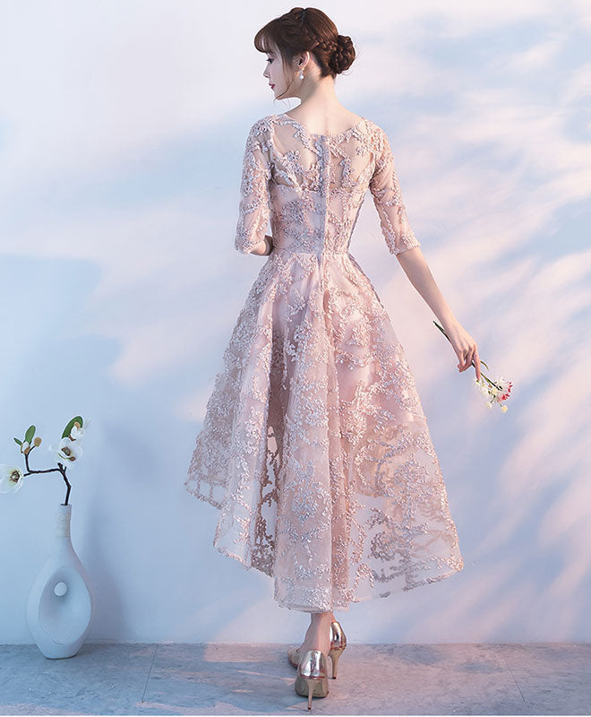 Champagne 1/2 Sleeve High Low Short Prom Dress, Homecoming Dress Custom Size / Champagne Champagne 1/2 Sleeve High Low Short Prom Dress, Homecoming Dress Custom Size / Champagne