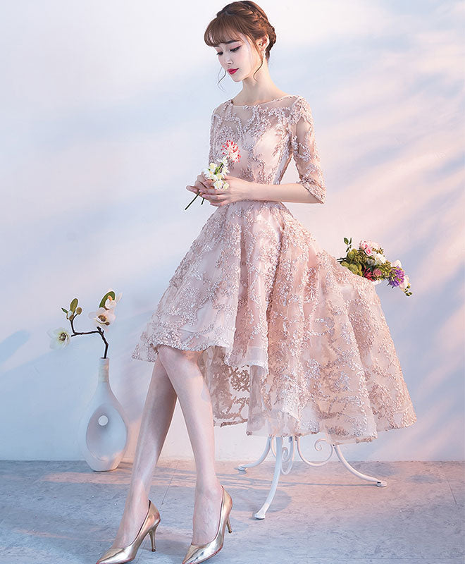 Champagne 1/2 Sleeve High Low Short Prom Dress, Homecoming Dress Custom Size / Champagne Champagne 1/2 Sleeve High Low Short Prom Dress, Homecoming Dress Custom Size / Champagne