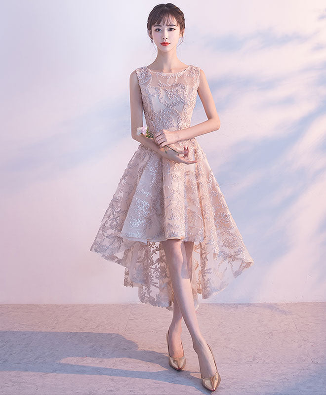 Champagne High Low Short Prom Dress, Cute Homecoming Dress shopluu Champagne High Low Short Prom Dress, Cute Homecoming Dress shopluu