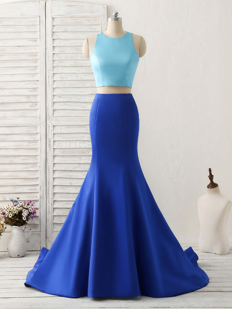 Royal Blue Two Pieces Satin Long Prom Dress, Blue Evening Dress US 2 / Custom Color Royal Blue Two Pieces Satin Long Prom Dress, Blue Evening Dress US 2 / Custom Color