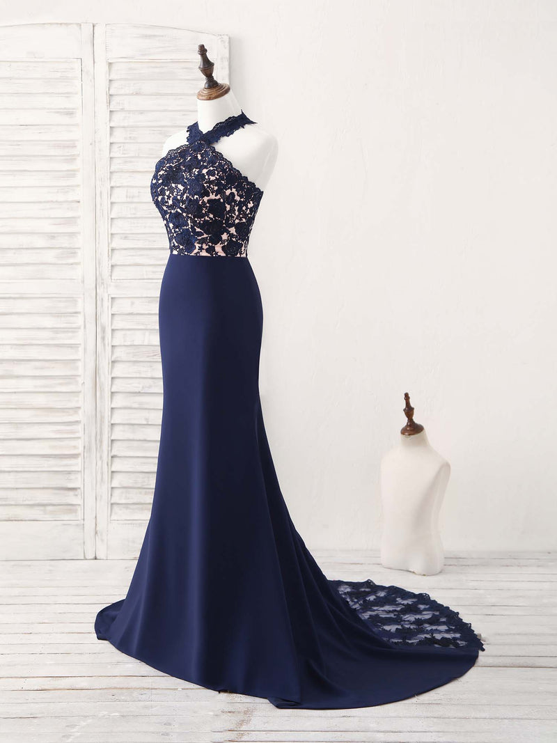 Dark Blue Lace Mermaid Long Prom Dress Mermaid Bridesmaid Dress β shopluu