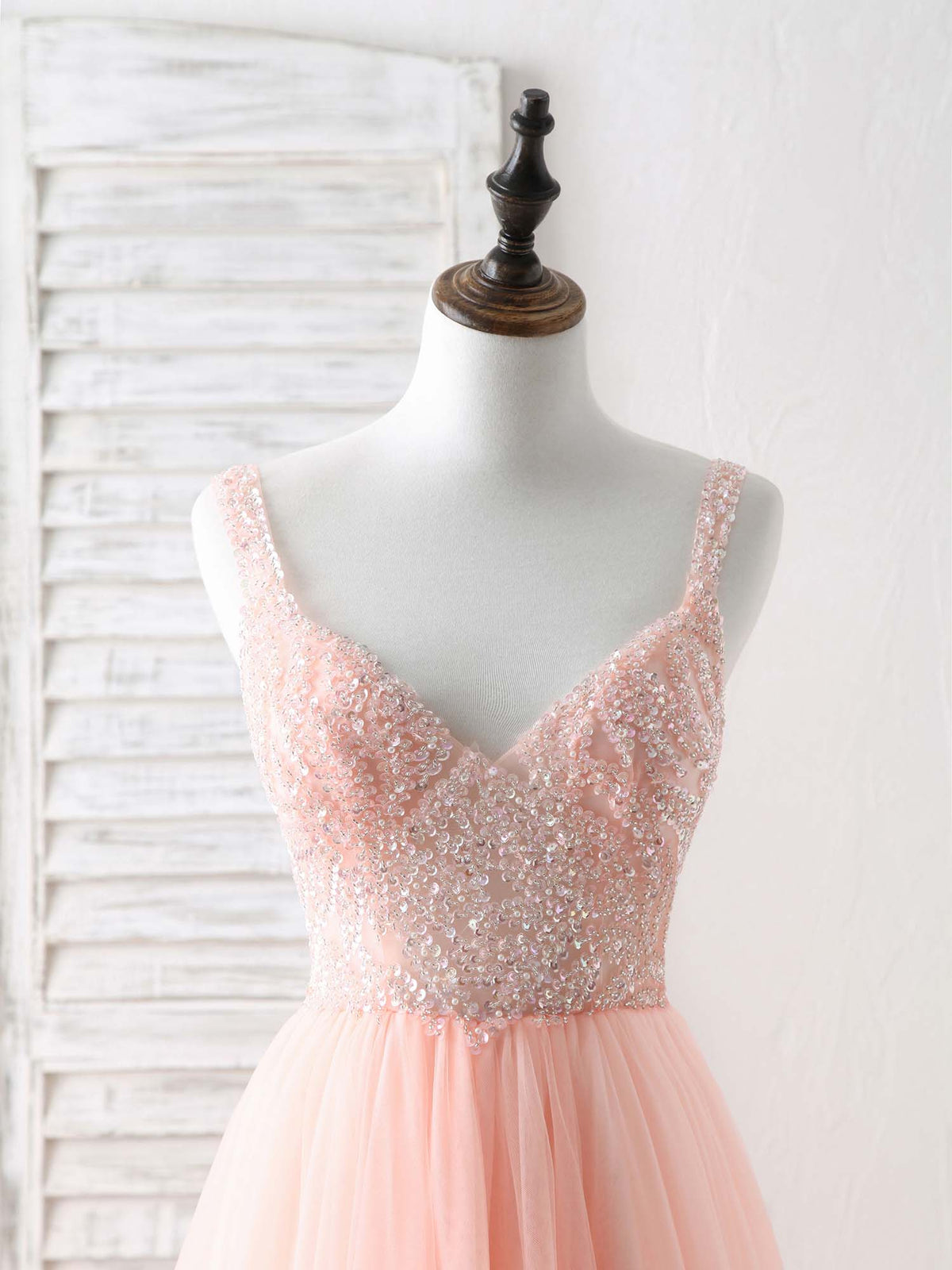 A-Line Tulle Beads Long Prom Dress, Tulle Evening Dress