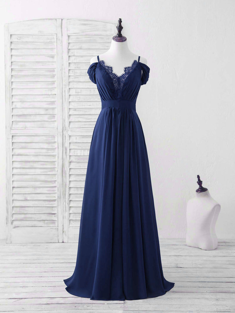 Blue Lace Chiffon Long Prom Dress Blue Bridesmaid Dress US 8 / Custom Color Blue Lace Chiffon Long Prom Dress Blue Bridesmaid Dress US 8 / Custom Color