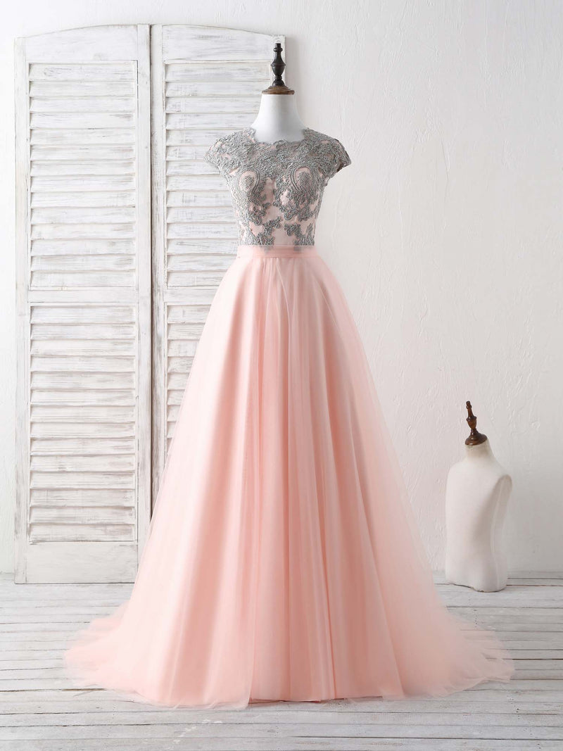 Elegant Tulle Lace Applique Long Prom Dress Tulle Evening Dress US 16 / Pink Elegant Tulle Lace Applique Long Prom Dress Tulle Evening Dress US 16 / Pink