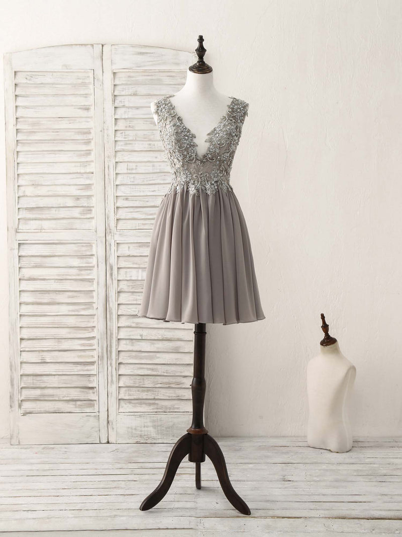 short gray prom dresses Tulle Gray Short Prom Dress Homecoming Dress Coktail Dress US8 / As Picture