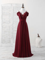 Burgundy Lace Chiffon Long Prom Dress Burgundy Bridesmaid Dress