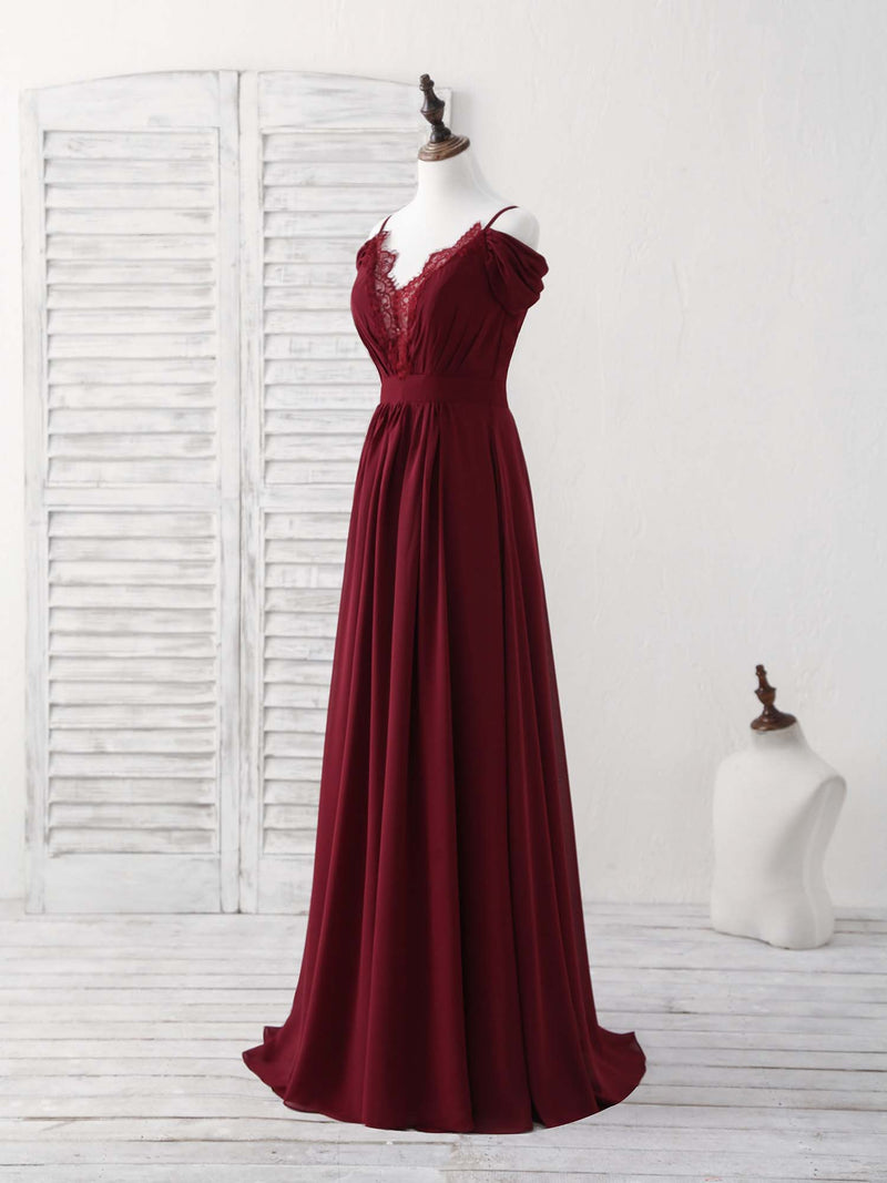 Burgundy Lace Chiffon Long Prom Dress Burgundy Bridesmaid Dress US 16 / Burgundy Burgundy Lace Chiffon Long Prom Dress Burgundy Bridesmaid Dress US 16 / Burgundy