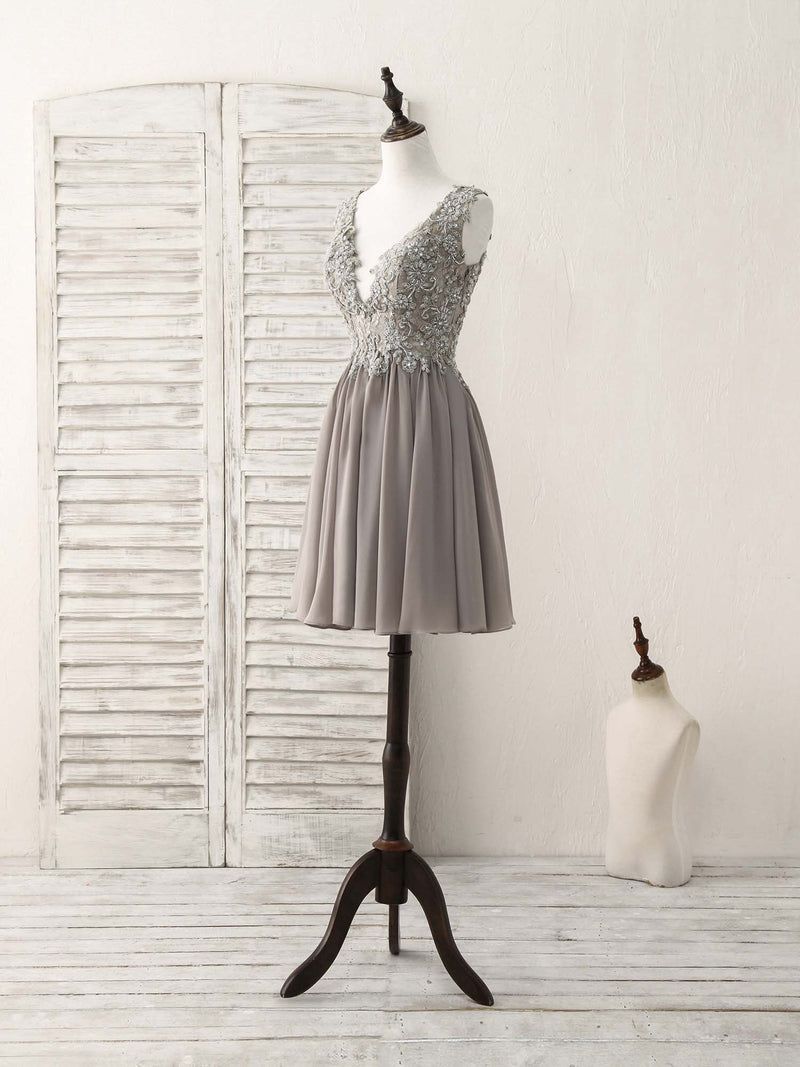 short gray homecoming dresses Off Shoulder Short Grey Lace Prom Dresses, Grey Lace Formal Graduation Homecoming Dresses