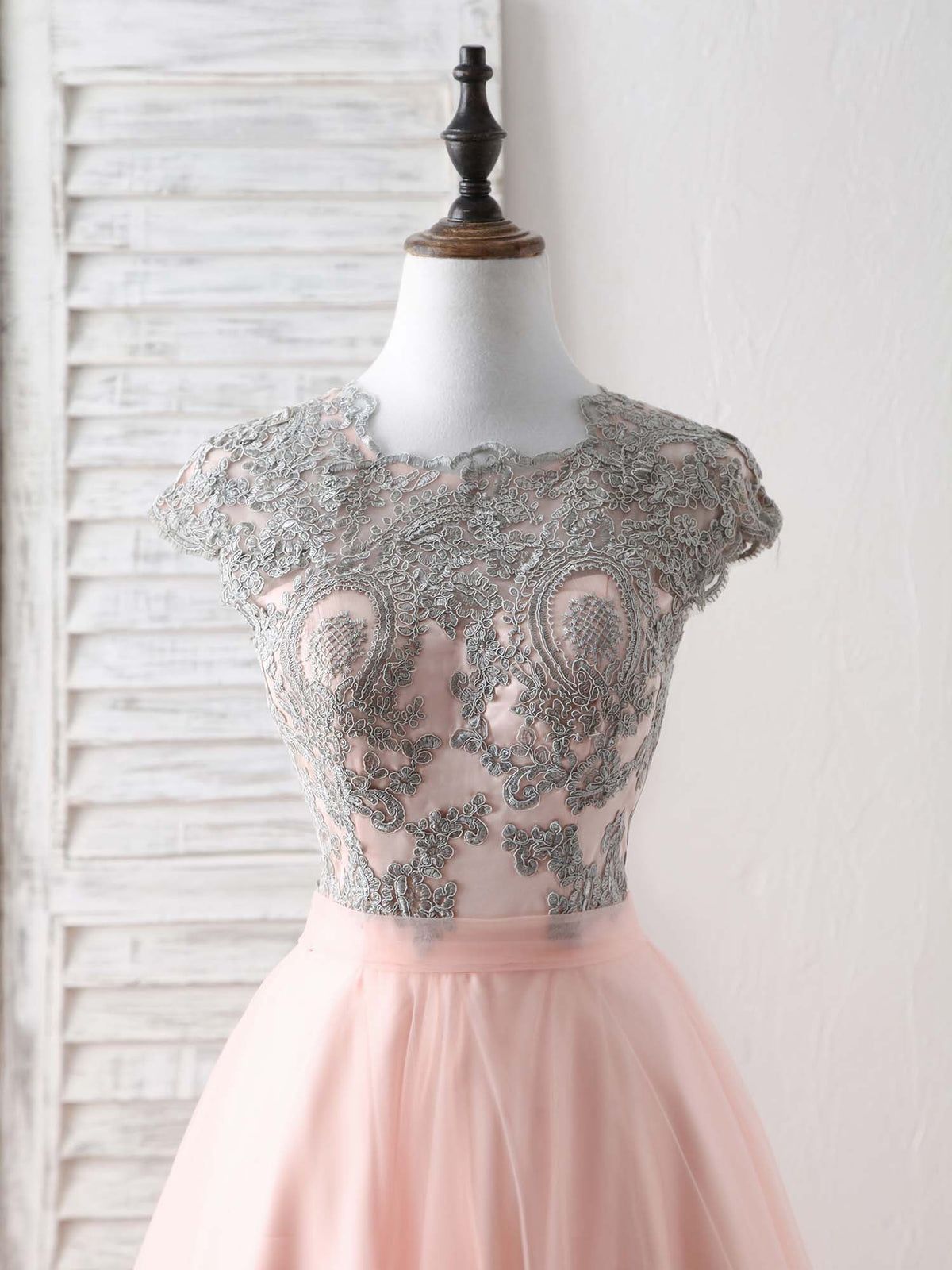 Elegant Tulle Lace Applique Long Prom Dress Tulle Evening Dress