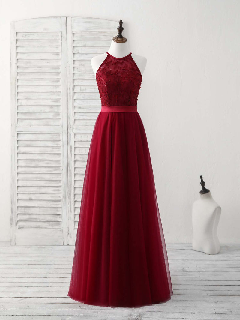Burgundy Tulle Lace Long Prom Dress, Burgundy Bridesmaid Dress US 10 / Burgundy Burgundy Tulle Lace Long Prom Dress, Burgundy Bridesmaid Dress US 10 / Burgundy