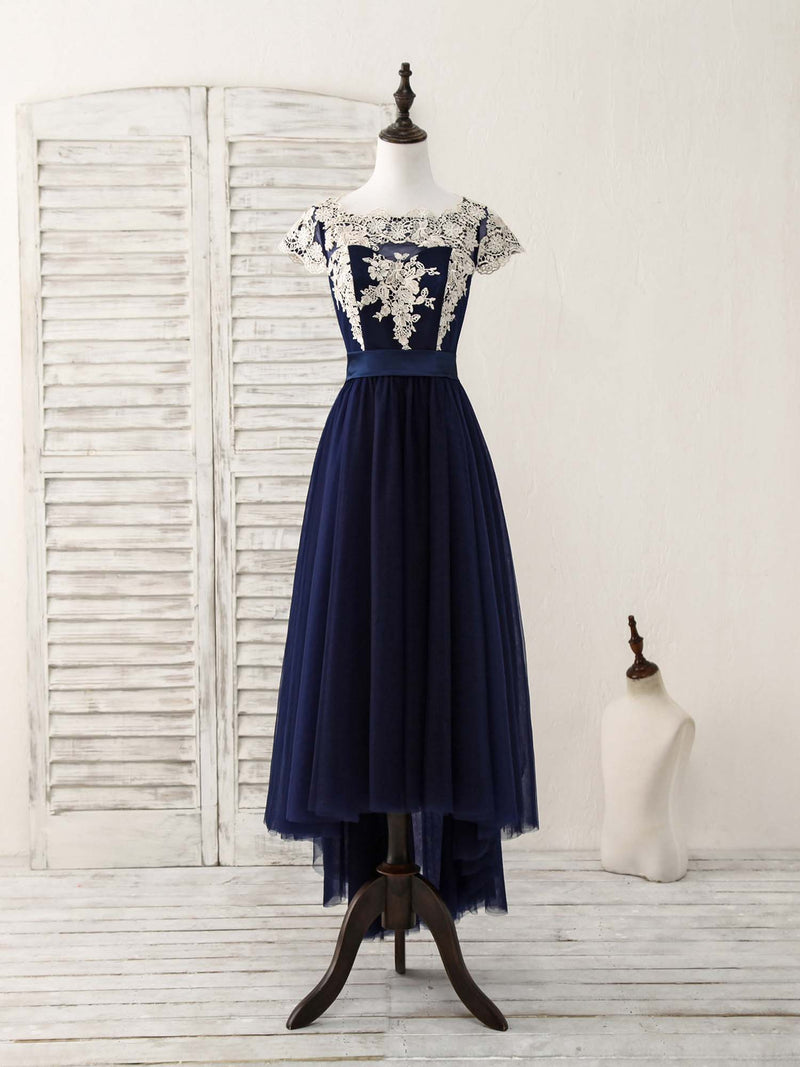 Dark Blue Tulle Lace Applique High Low Prom Dresses US 8 / Custom Color Dark Blue Tulle Lace Applique High Low Prom Dresses US 8 / Custom Color