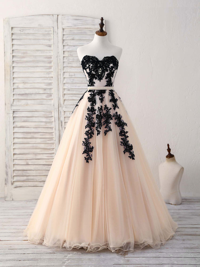 Black Tulle Lace Applique Long Prom Dress, Black Evening Dress US 2 / Custom Color Black Tulle Lace Applique Long Prom Dress, Black Evening Dress US 2 / Custom Color