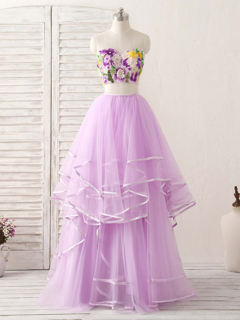 purple applique dress New Lavender A-line Prom Dress violet purple Appliques Tulle Evening Dress Custom Color / US16W