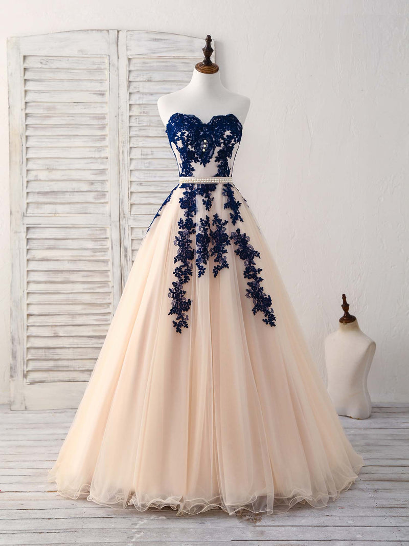 Elegant Sweetheart Tulle Lace Applique Blue Long Prom Dresses Custom Size / Blue(As Picture) Elegant Sweetheart Tulle Lace Applique Blue Long Prom Dresses Custom Size / Blue(As Picture)