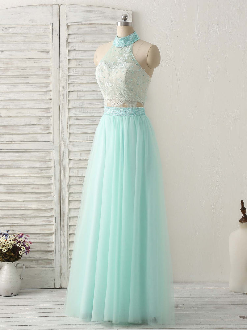 Green Tulle Two Pieces Long Prom Dress Lace Beads Formal Dress US 2 / Custom Color Green Tulle Two Pieces Long Prom Dress Lace Beads Formal Dress US 2 / Custom Color