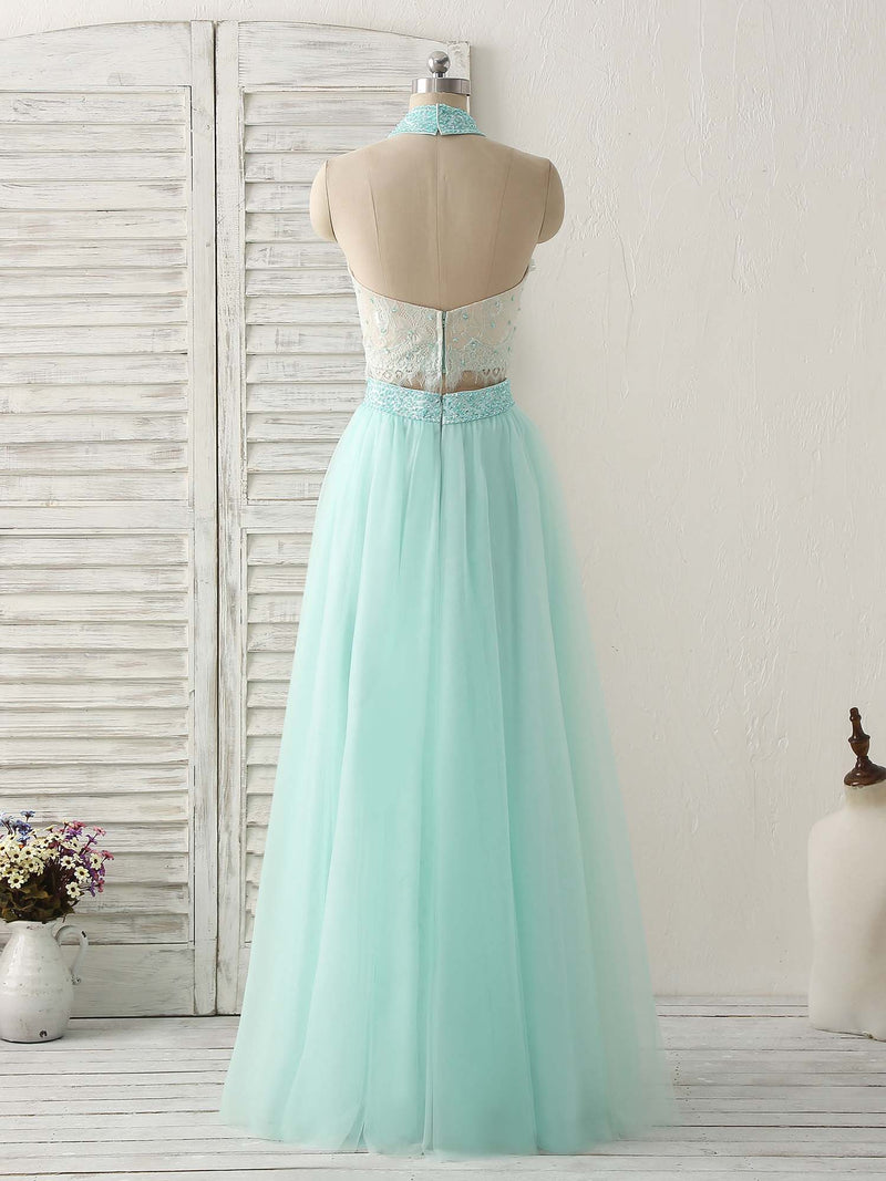 Green Tulle Two Pieces Long Prom Dress Lace Beads Formal Dress US 10 / Green Green Tulle Two Pieces Long Prom Dress Lace Beads Formal Dress US 10 / Green
