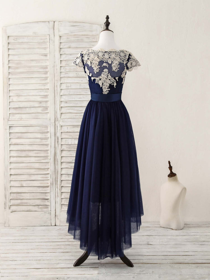 Dark Blue Tulle Lace Applique High Low Prom Dresses US 12 / Custom Color Dark Blue Tulle Lace Applique High Low Prom Dresses US 12 / Custom Color