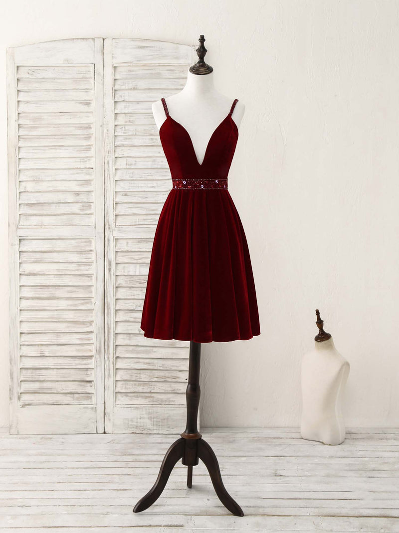 Burgundy V Neck Velvet Short Prom Dress, Burgundy Homecoming Dress shopluu Burgundy V Neck Velvet Short Prom Dress, Burgundy Homecoming Dress shopluu