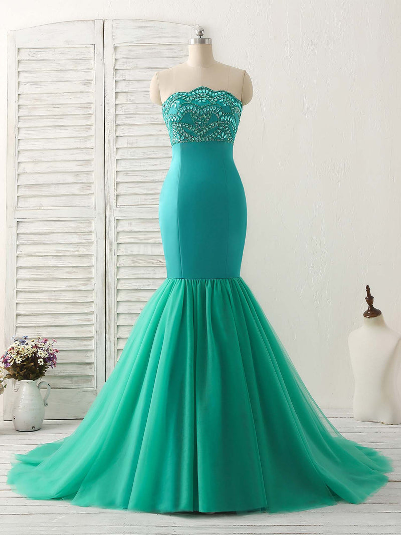 Green Tulle Mermaid Long Prom Dress Green Evening Dress shopluu Green Tulle Mermaid Long Prom Dress Green Evening Dress shopluu