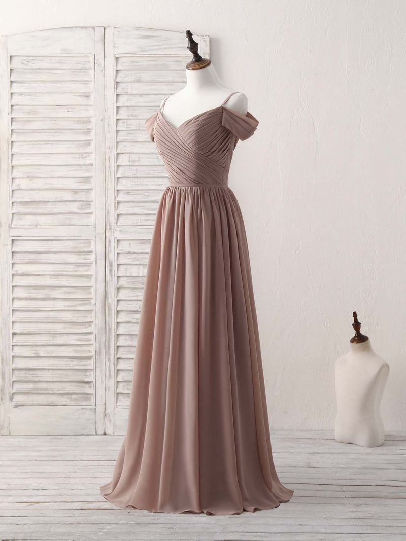Simple V Neck Dark Champagne Chiffon Long Prom Dress, Bridesmaid Dress US 10 / Custom Color Simple V Neck Dark Champagne Chiffon Long Prom Dress, Bridesmaid Dress US 10 / Custom Color