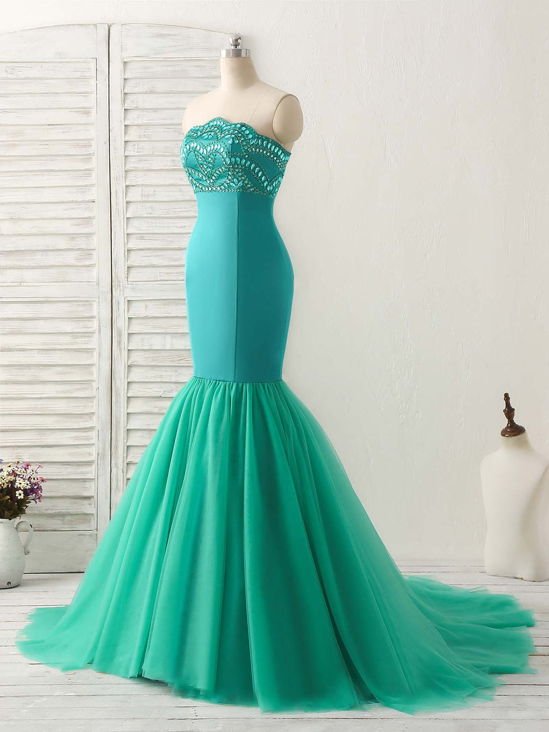 Green Tulle Mermaid Long Prom Dress Green Evening Dress shopluu Green Tulle Mermaid Long Prom Dress Green Evening Dress shopluu